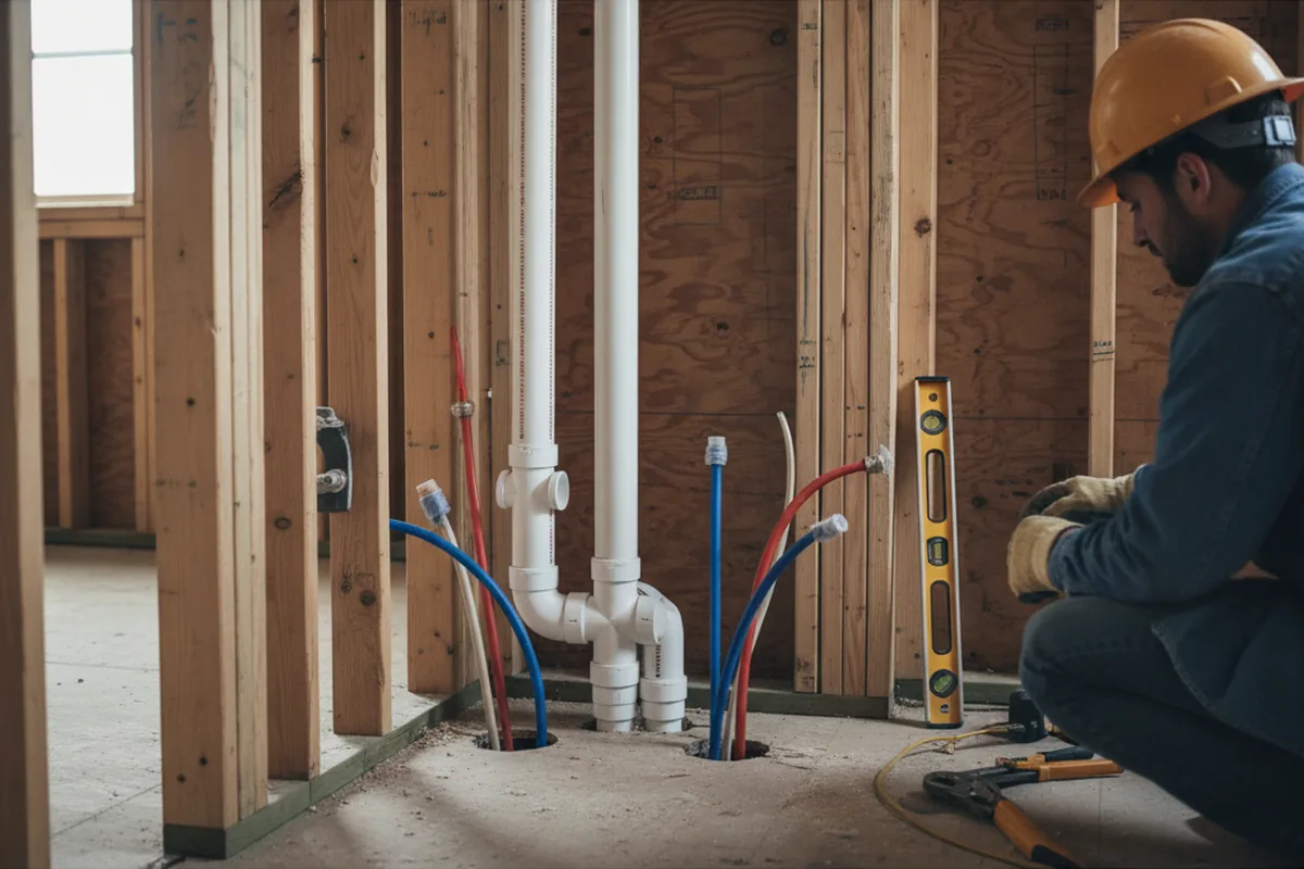 Drain and supply rough-in during Sump Pump Repair in Hadlyme